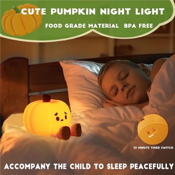 Cute Pumpkin Night Light Silicone LED Lamp Rechargeable Bedside Touch Lamp - Picture 2 of 7